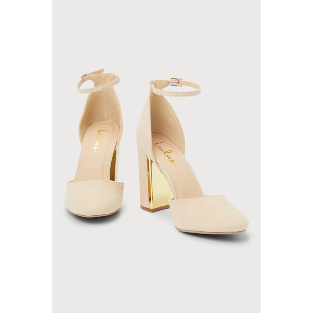 Lulus Laura Light Nude Suede Ankle Strap Heels Beige - Size 7